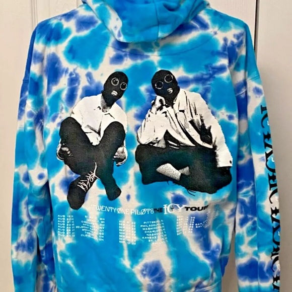 TWENTY ONE PILOTS Hoodie Sweatshirt Sz S Blue 2022 THE ICY TOUR Tie Dye NEW - Picture 2 of 2